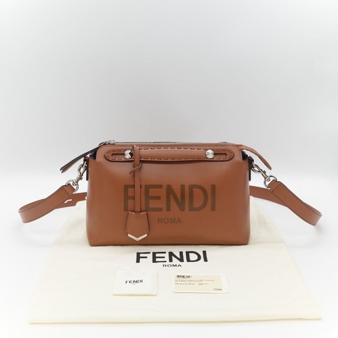Fendi 芬迪 8BL 中型 By The Way 焦糖色 Logo 牛皮 波士頓包 手提包 斜挎包