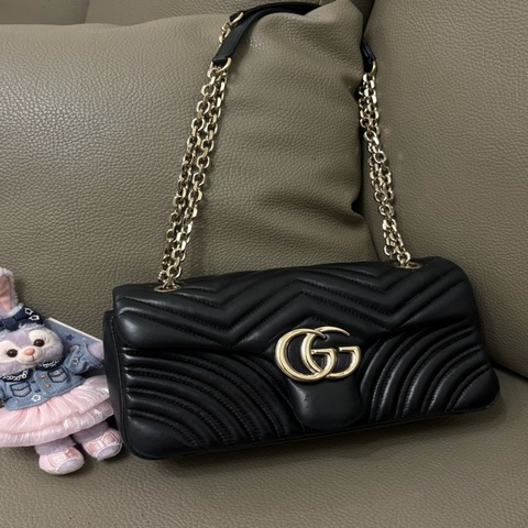 Gucci 新款 marmont 26 黑金銀 羊皮 二手 肩背包 側背包