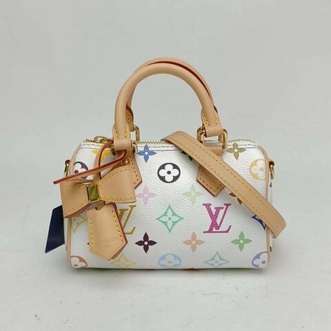 OUIS VUITTON SPEEDY手袋村上隆聯名款白三彩白色PVC晶片肩背包