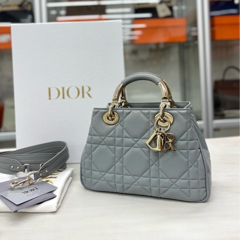 【近新閒置品】Dior 迪奧95.22灰藍色牛皮 小號手提單肩斜背包 23年編碼