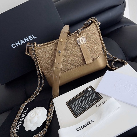 【全新品】 香奈兒 Chanel 金色毛呢粗花呢小號流浪鏈條包 28開卡標 市場稀有色 顏值高好百搭