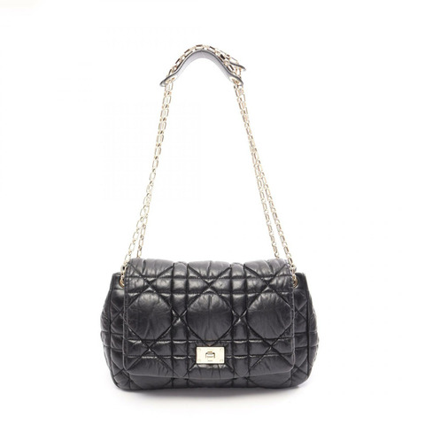 Christian Dior Milly La Foret Cannage 鏈條肩背包，黑色皮革，二手