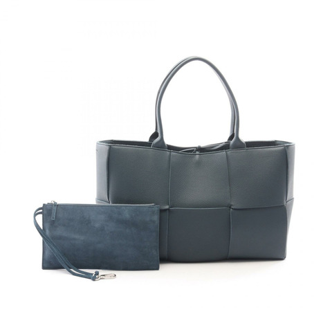 BOTTEGA VENETA Arco Medium Maxi Intrecciato Tote Handbag leather Navy Used Women