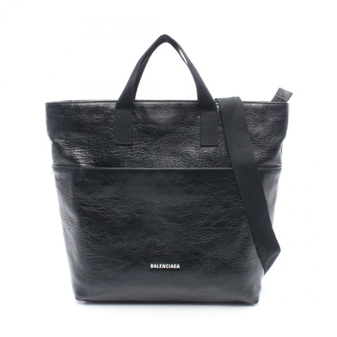 BALENCIAGA Explorer 單肩斜挎手提包 638804 黑色皮革 二手