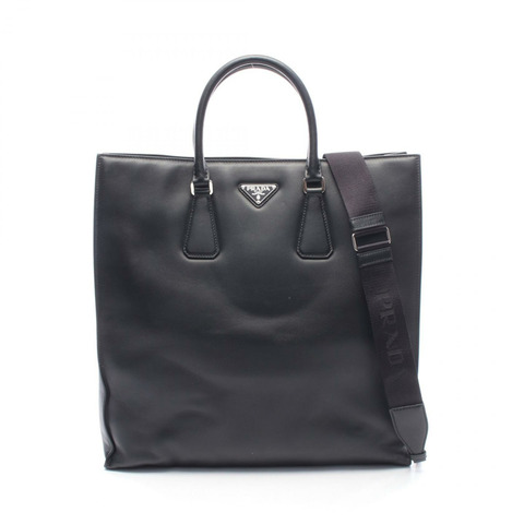 PRADA SHOPPING 2WAY 肩背斜背包手提包 2VG111 黑色皮革 二手