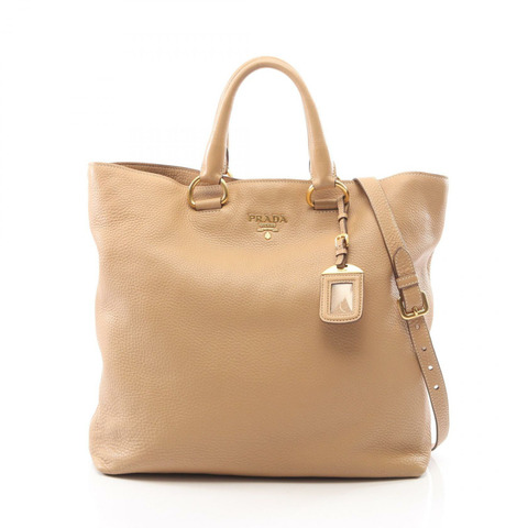 PRADA Logo 2WAY Shuolder 手提包，米色皮革，二手女款