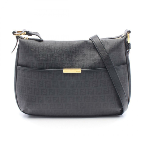 FENDI Zucchino 單肩斜背包 8BT206 帆布皮革 灰色 黑色 二手