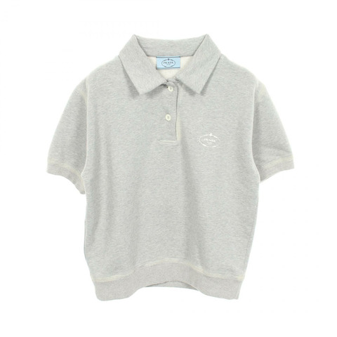PRADA 復古工藝抓絨衛衣 Polo 衫 純棉 灰色 二手 S 碼