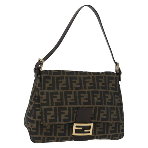 FENDI Zucca帆布Mamma Baguette單肩包 棕色/黑色 正品 196441V