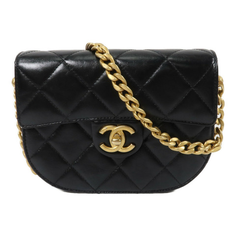 CHANEL 牛皮皮革CC Round Noon Messenger Bag鏈帶肩背袋