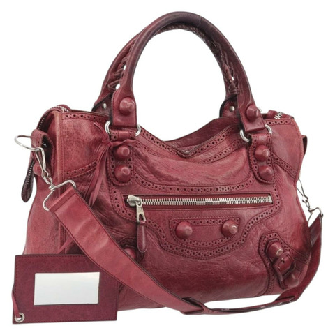 BALENCIAGA Giant City 手提包 皮革 2way 紅色 銀色 204529 正品 194336V