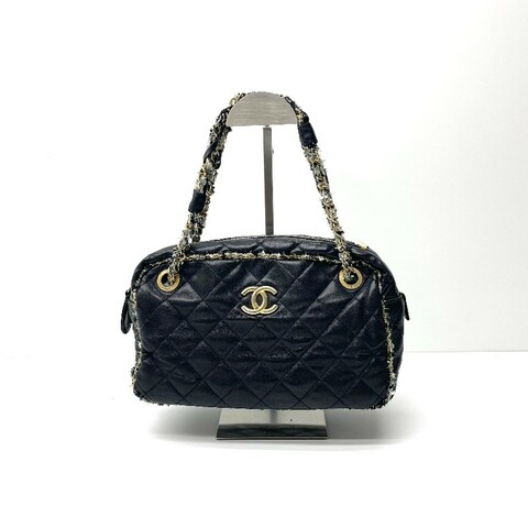 95新 CHANEL 香奈兒 黑色淺金 限定 菱格紋彩色粗花呢皮穿鏈相機包 手提包