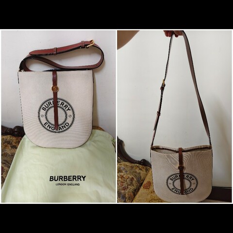 Burberry 正版 真皮及緹花布包身 有倉庫折舊 實用容量大  肩背 斜背包 請看商品敘述