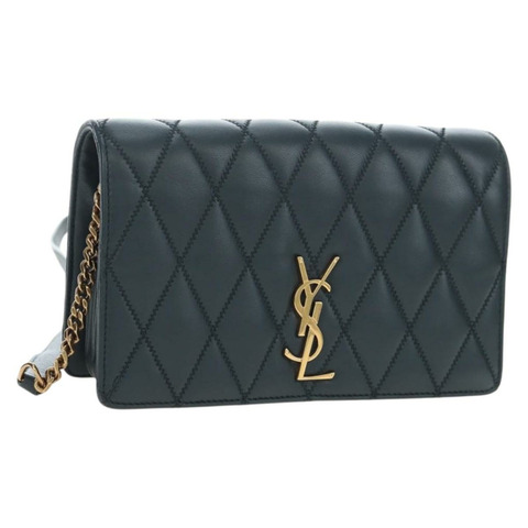 SAINT LAURENT Cassandra Angie 鏈條單肩包 皮革 海軍藍 金色 正品 193424M