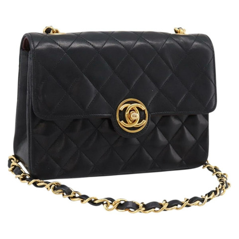 香奈兒 (CHANEL) 迷你絎縫 17 鏈條包，羊皮材質，黑色，金色雙C標誌，正品編號 196466SAV