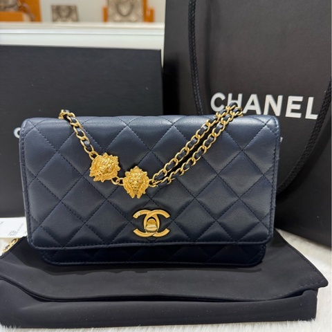 Chanel 香奈兒 woc包 深藍色 23年芯片款 經典菱格紋 金色五金