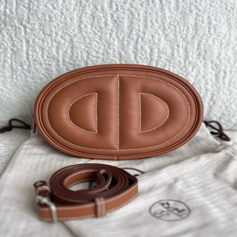 Hermès 愛馬仕intheloop豬鼻子腰包S皮金棕銀扣Z刻