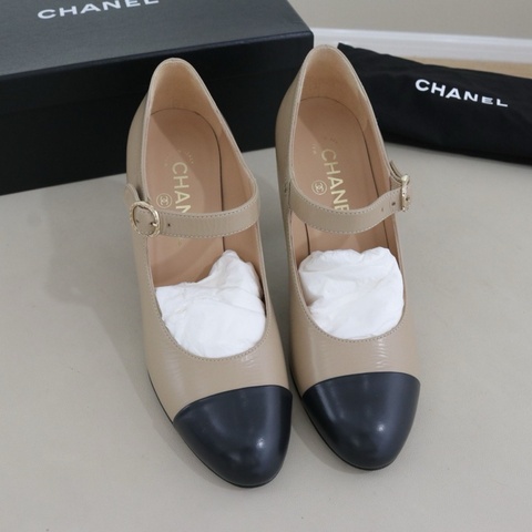 全新未使用Chanel 香奈兒經典黑米拼色瑪麗珍高跟鞋38c碼