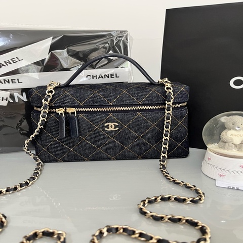 CHANEL 香奈兒《全新》26P 牛仔丹寧LP包鏈帶包 LP飯盒包手提包 鏈帶可拆全配 收藏級