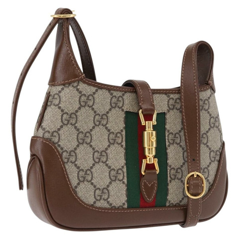 GUCCI Jackie GG Supreme 單肩包 PVC 米色 金色 637092 正品 ka5646V