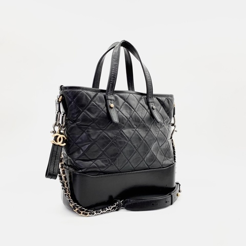 CHANEL 黑色中號托特版雙鏈流浪包（24開）