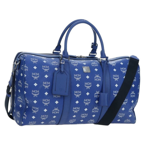 MCM Logoogram Vicetos 迷你波士頓包 皮革 2way 藍色 銀色 Auth 193751V