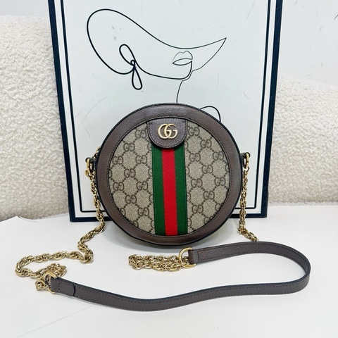 Gucci 古馳  Ophidia老花圓餅包斜挎鏈條包  迷你小號