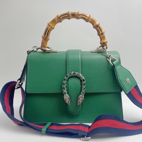 Gucci 古馳 綠色竹節手柄酒神包 黑標102開