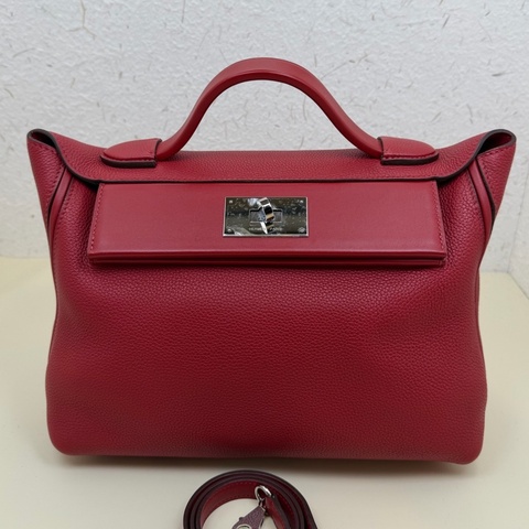 愛馬仕Hermes D刻 辣椒紅銀扣2424小號29swift皮拼togo皮手提單肩包 28cm
