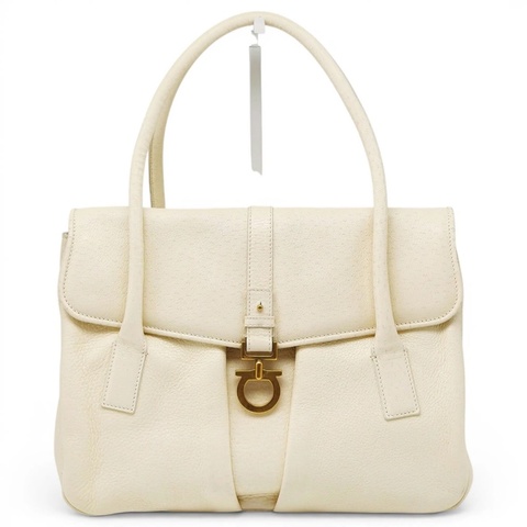 Ferragamo Vintage 經典 Gancini 扣環 奶昔白 公文包