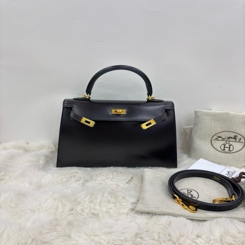 Hermes愛馬仕 kelly25黑金 box W刻 有購證