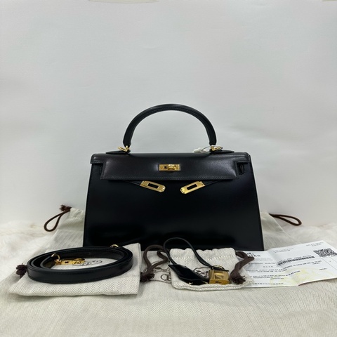 Hermes愛馬仕 kelly25黑金 box W刻 有購證