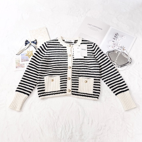 Dior Cardigan 黑白條紋金扣針織開衫