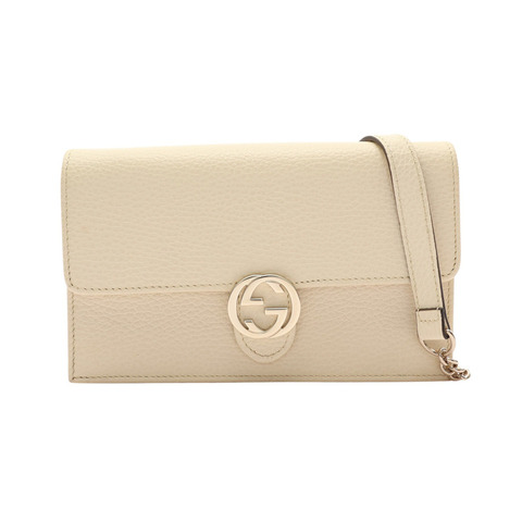 GUCCI 古馳 Interlocking G 肩背包 米色 粒面牛皮 615523