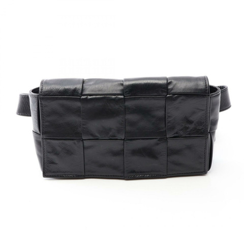 BOTTEGA VENETA Cassette Maxi Intrecciato Belt Waist bum bag leather Black Used