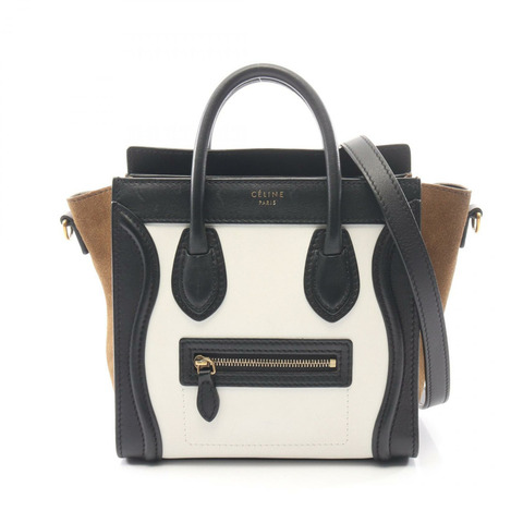 CELINE Luggage Nano Shopper 單肩斜背包，黑色/白色皮革，二手