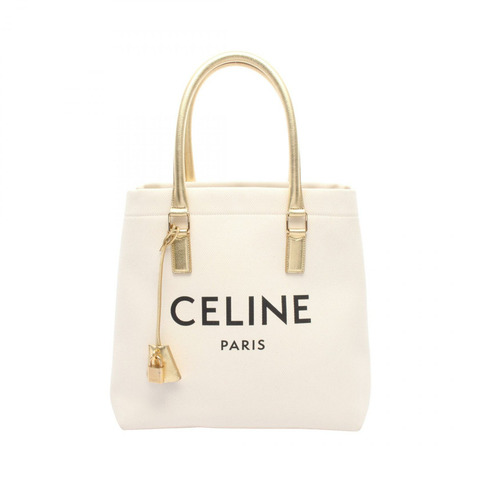 CELINE Horizontal Cabas 手提單肩包 192162 帆布皮革 白色 金色 二手
