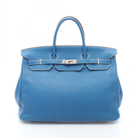 愛馬仕 Birkin 40 Verso 手提包，Clemence 皮革，藍白配色，Mykonos 銀色五金，二手
