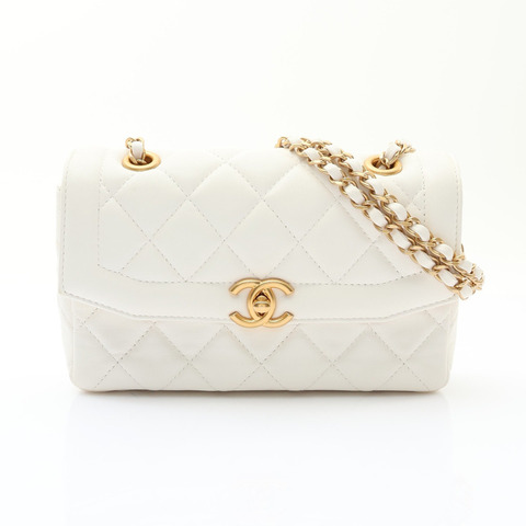CHANEL 香奈兒 Mini CC Flap 鍊帶 肩背包 白色 菱格紋羊皮 金扣