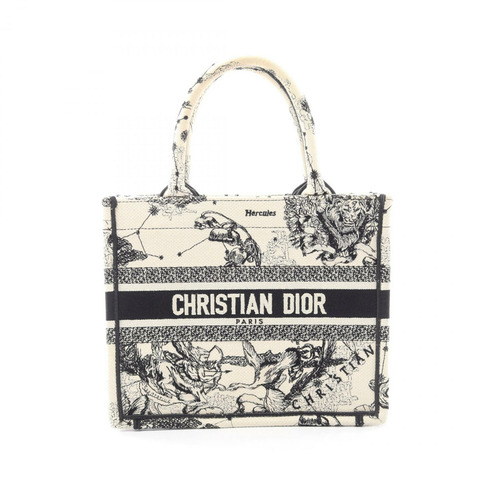 Christian Dior BOOK TOTE 小號十二生肖手提包 帆布 米色 黑色 二手 女士