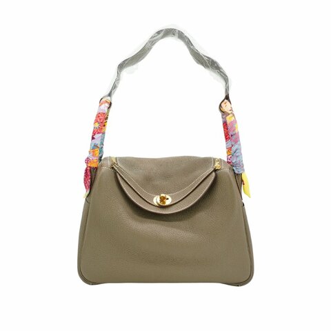 Hermes 展示品 Lindy 30 牛皮銀釦手提兩用包(Etoupe大象灰)