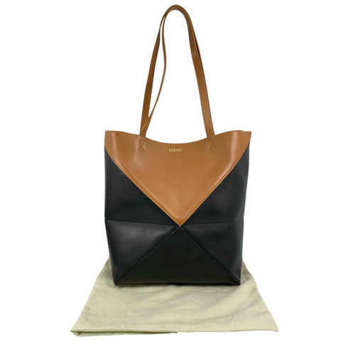 △ LOEWE 羅意威 Brown And Black Calfskin Puzzle Fold Tote Bag 啡色和黑色小牛皮托特袋-267014901