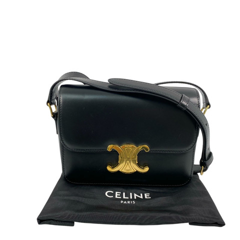 △ CELINE 思琳 Black Calfskin Teen Triomphe Shoulder Bag 黑色小牛皮肩背包-267014833