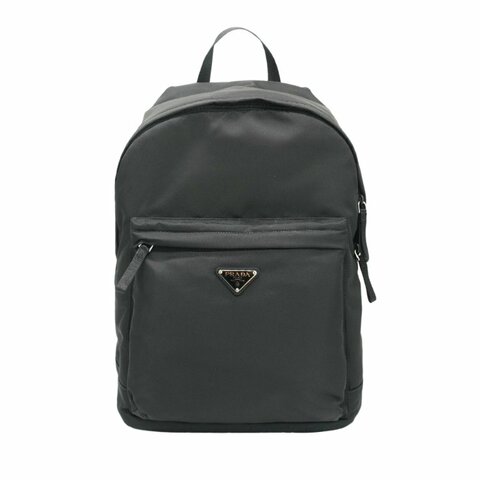 Prada 再生尼龍銀三角logo拉鍊雙肩後背包(2VZ034-黑)