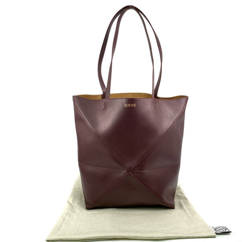 △ LOEWE 羅意威 Wine Red Calfskin Puzzle Fold Tote Bag 酒紅色小牛皮托特袋-267015094
