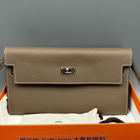 Hermes愛馬仕Kelly to go 大象灰銀扣 Togo牛皮 肩帶齊全 尺寸20×11cm