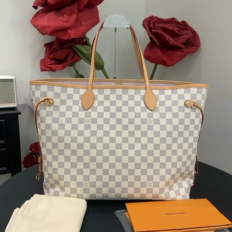 Louis Vuitton路易威登neverfull 大號托特包手提包單肩包購物袋 灰白棋盤格
