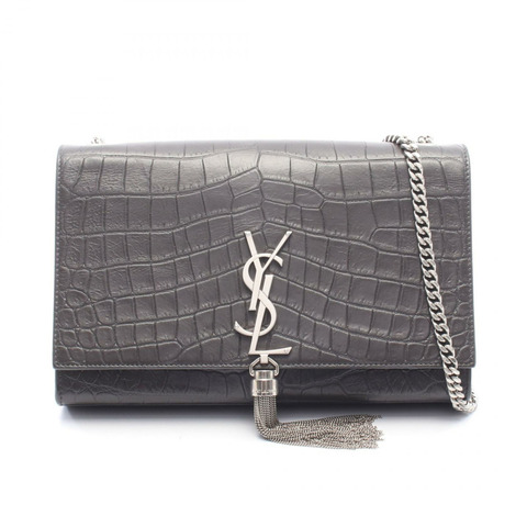SAINT LAURENT PARIS Kate Monogram 鱷魚紋壓花皮革肩背包 354119 灰色二手女款