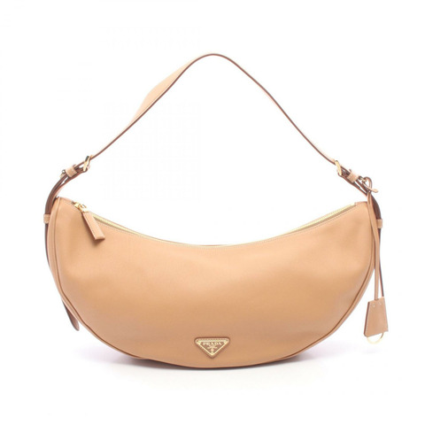PRADA Demi-Lune 大三角 Logo 單肩手提包，棕色皮革，二手女款