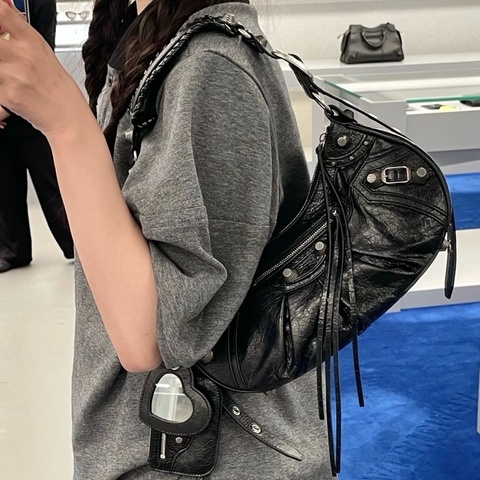 Balenciaga/巴黎世家 le cagole小號 黑色銀錠機車包 單肩包斜挎包